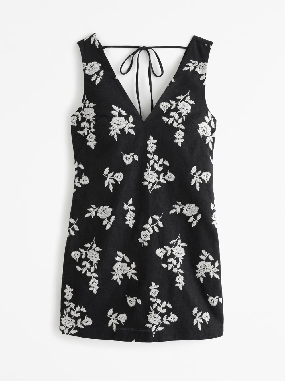 Abercrombie & Fitch Linen-Blend Embroidered Floral Black and White Mini Dress